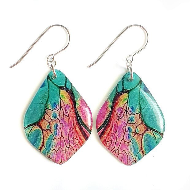 Teal Magenta Eggplant Diamond Drop Earrings | Reptillia