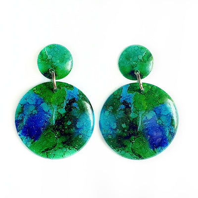 Blue Moss Green Circle Stud Earrings | Earth