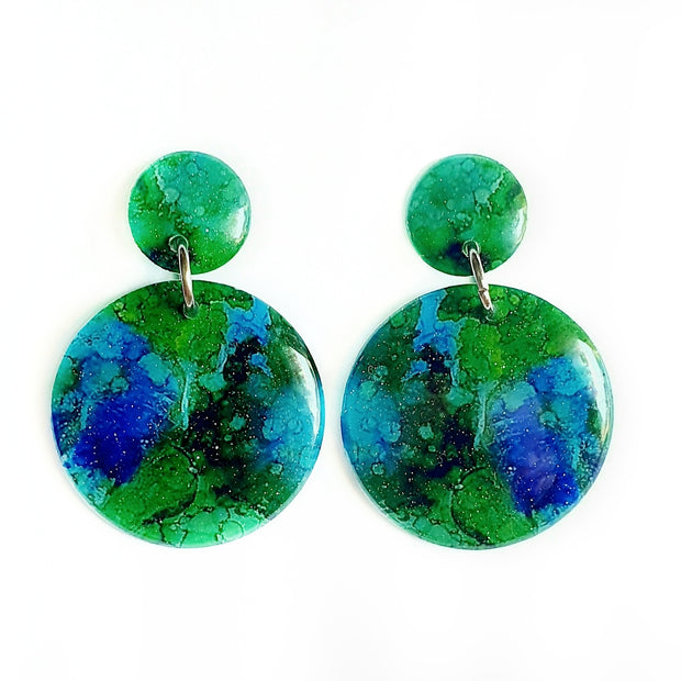 Blue Moss Green Circle Stud Earrings | Earth