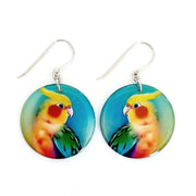 Teal Yellow Cockatiel Circle Earrings | CHOOSE SIZE