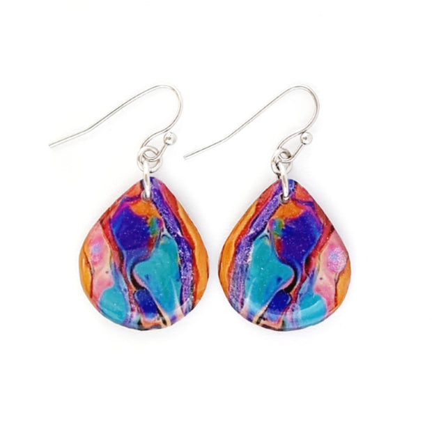 Caramel Turquoise Purple Teardrop Earrings | Paintpour