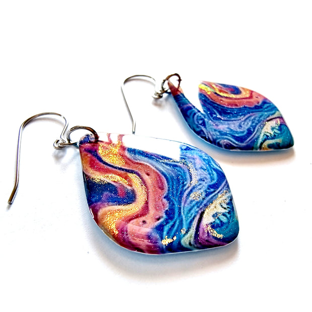 Sky Blue Soft Pink Diamond Shape Earrings | Woodgrain