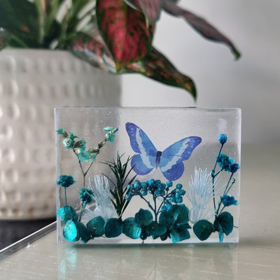 Flower Garden Block Art | Blue Teal