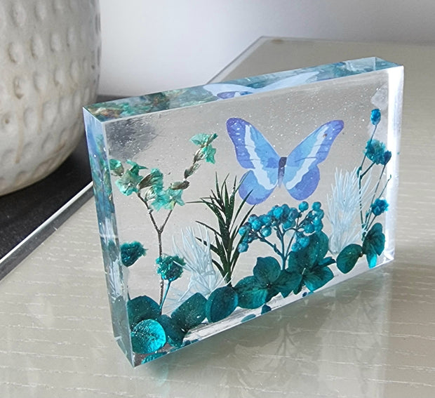 Flower Garden Block Art | Blue Teal