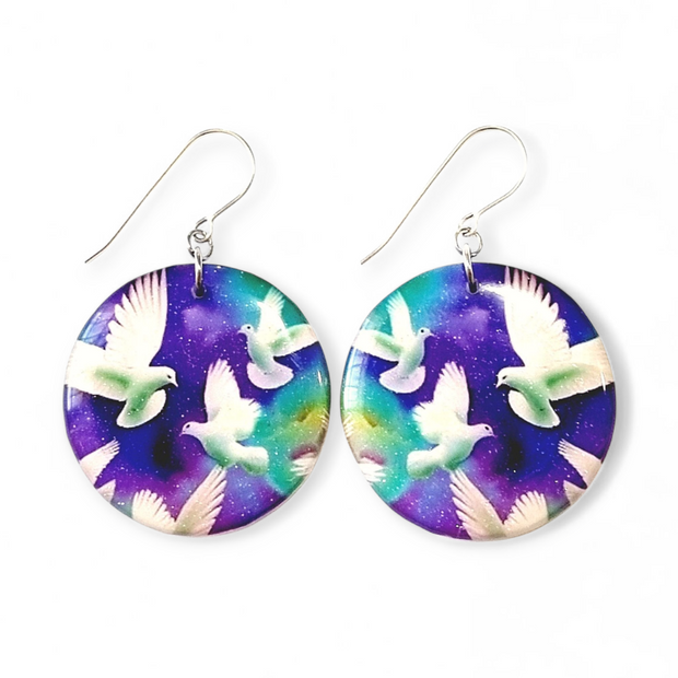 Purple Teal Circle Drop Earrings | White Doves