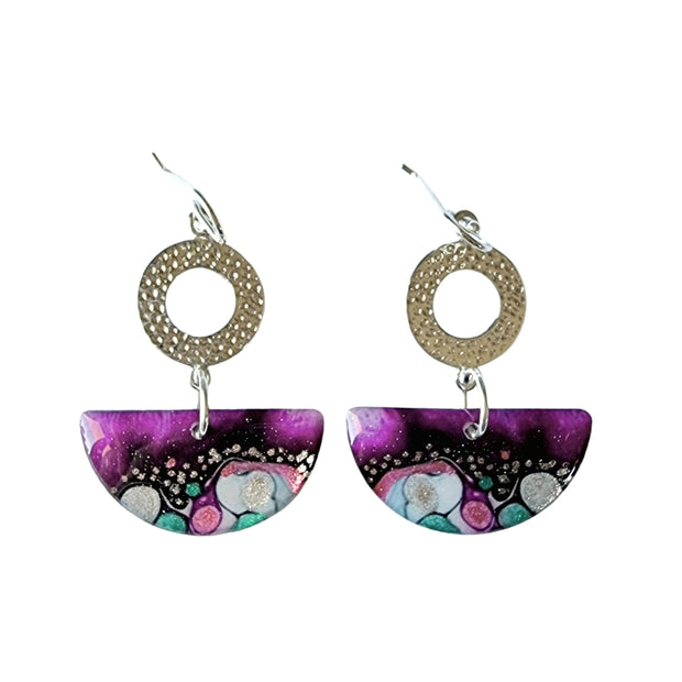 Sterling Silver Mulberry Turquoise Ivory Half Circle Drop Earrings | Metallic Series