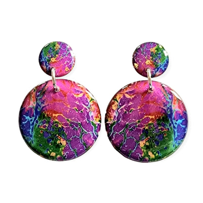 Resin Pour Rainbow Circle Stud Drop Earrings