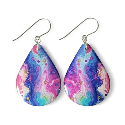 Blue Magenta Teardrop Earrings | Gold Dots