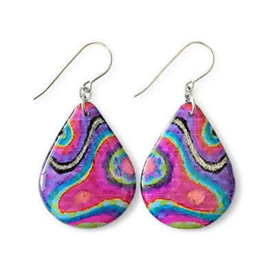 Handpainted Multicoloured Teardrop Earrings | Silver Lining