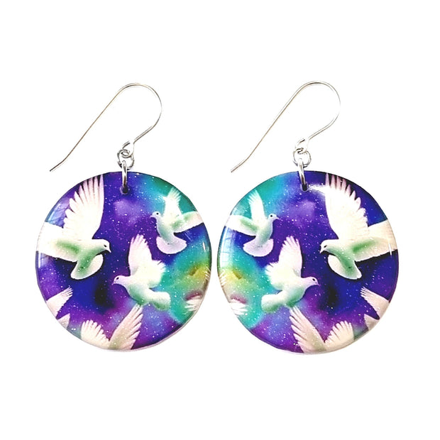 Purple Teal Circle Drop Earrings | White Doves