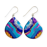 Sky Blue Violet Purple Magenta Teardrop Earrings | Resin Pour II | CHOOSE SIZE