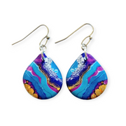 Sky Blue Violet Purple Magenta Teardrop Earrings | Resin Pour II | CHOOSE SIZE