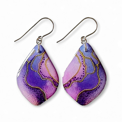 Purple Gold Diamond Shape Earrings | Dotwork II