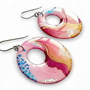 Magenta Pink Silver Gold Circle Earrings | EX LG