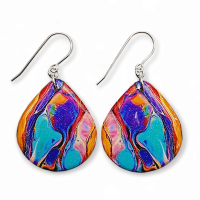 Caramel Turquoise Purple Teardrop Earrings | Paintpour