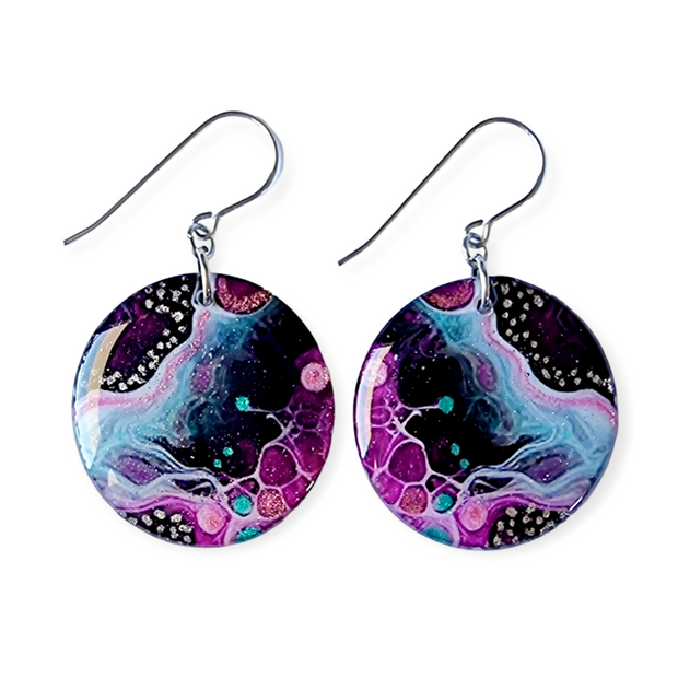 Mulberry Teal Black Circle Drop Earrings II | Metallic Series | CHOOSE STYLE