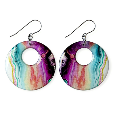 Mulberry Turquoise Black Donut Drop Earrings | Metallic Series