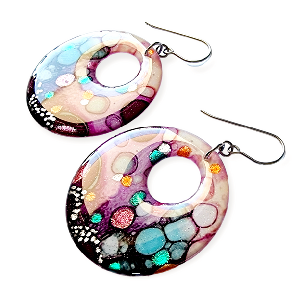 Mulberry Turquoise Black Donut Drop Earrings | Metallic Series