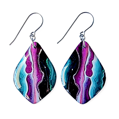 Mulberry Turquoise Black Diamond Shape Earrings | Metallic Series