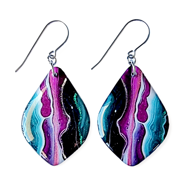 Mulberry Turquoise Black Diamond Shape Earrings | Metallic Series