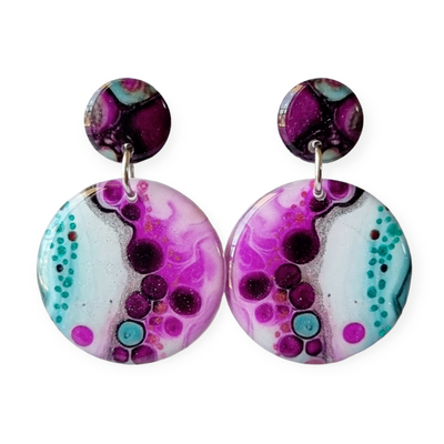 Mulberry Turquoise White Circle Stud Drop Earrings | Metallic Series