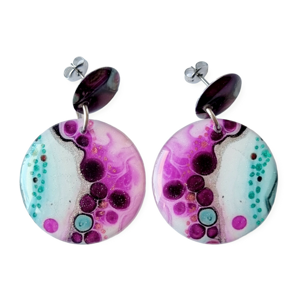 Mulberry Turquoise White Circle Stud Drop Earrings | Metallic Series