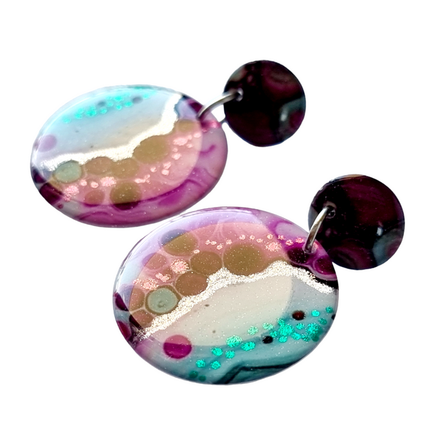 Mulberry Turquoise White Circle Stud Drop Earrings | Metallic Series