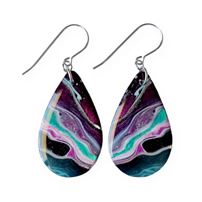 *SALE* Mulberry Turquoise Black Long Teardrop Shape Earrings | Metallic Series