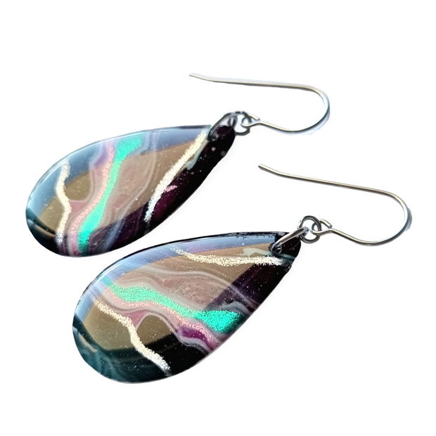 *SALE* Mulberry Turquoise Black Long Teardrop Shape Earrings | Metallic Series