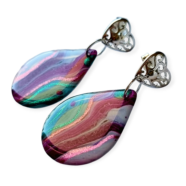 Sterling Silver Mulberry Turquoise Ivory Teardrop Earrings | Metallic Series