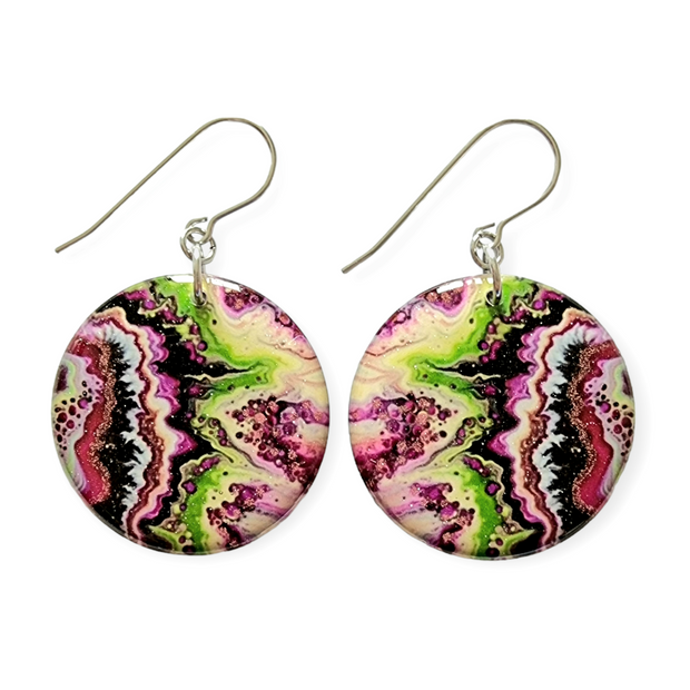 Lime Green Plum Circle Drop Earrings  | Jagged