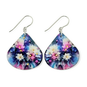 Sky Blue Magenta White Flower Earrings | Bouquet