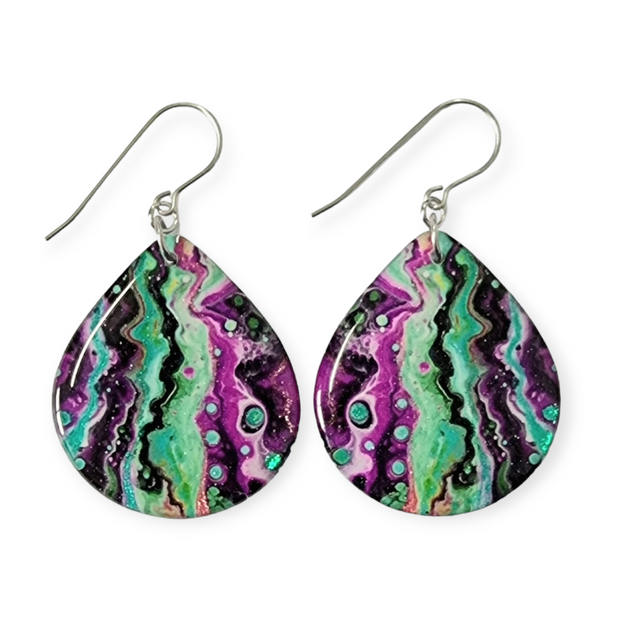 Teal Purple Teardrop Earrings | Resin Pour III