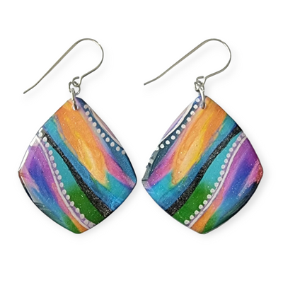 Multicoloured Diamond Shape Drop Earrings | Handpainted