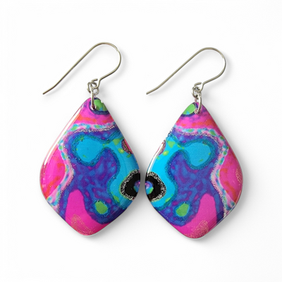 Handpainted Purple Turquoise Pink Diamond Shape Earrings | Silver Lining