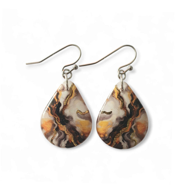 Black White & Gold Teardrop Earrings | CHOOSE SIZE