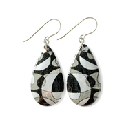 Handpainted Black White Silver Long Teardrop Earrings I Series II