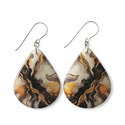 Black White & Gold Teardrop Earrings | CHOOSE SIZE